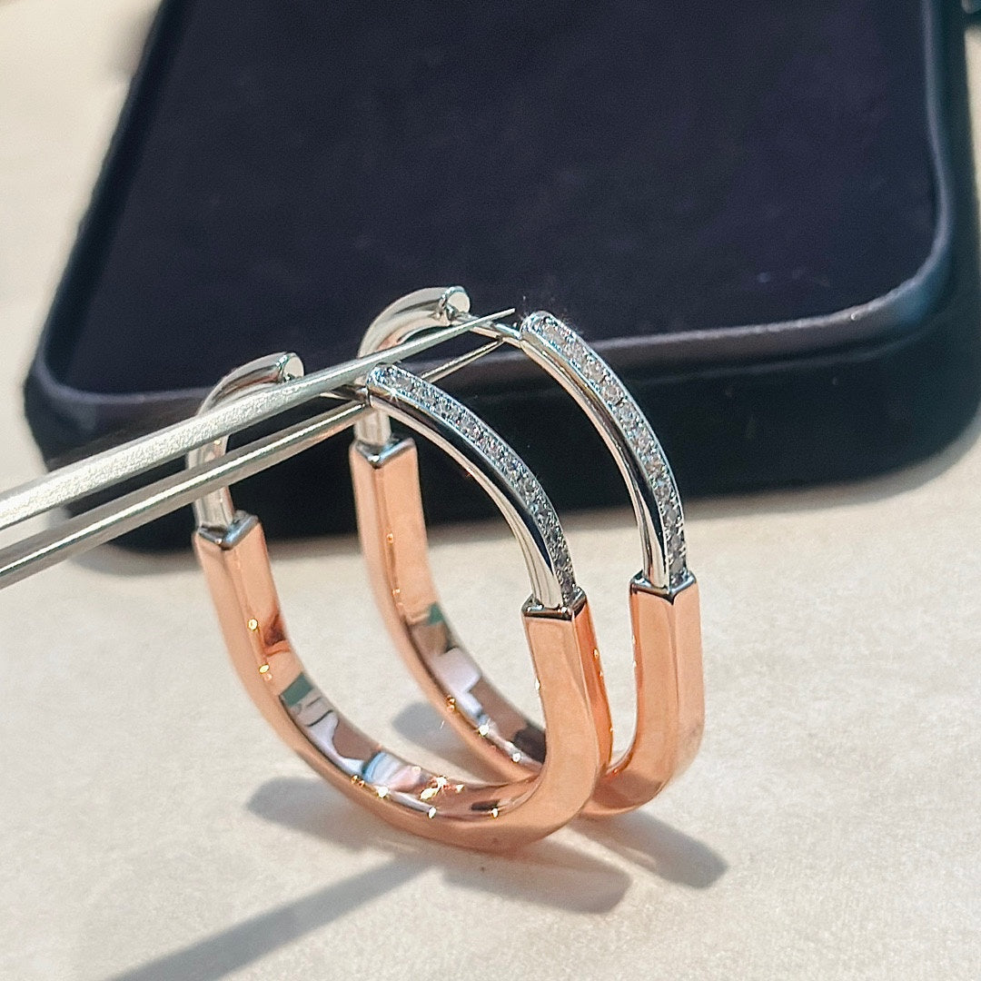 18K Tiffany Lock Diamond Earrings
